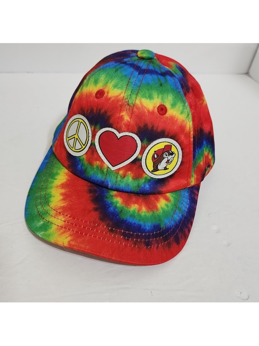 Tie-Dye Kids Baseball Hat with Peace & Heart Patches - Multicolor
